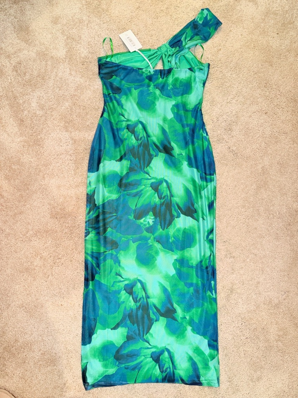 Emerald One-Shoulder Cutout Midi Dress - Picture 3 of 3